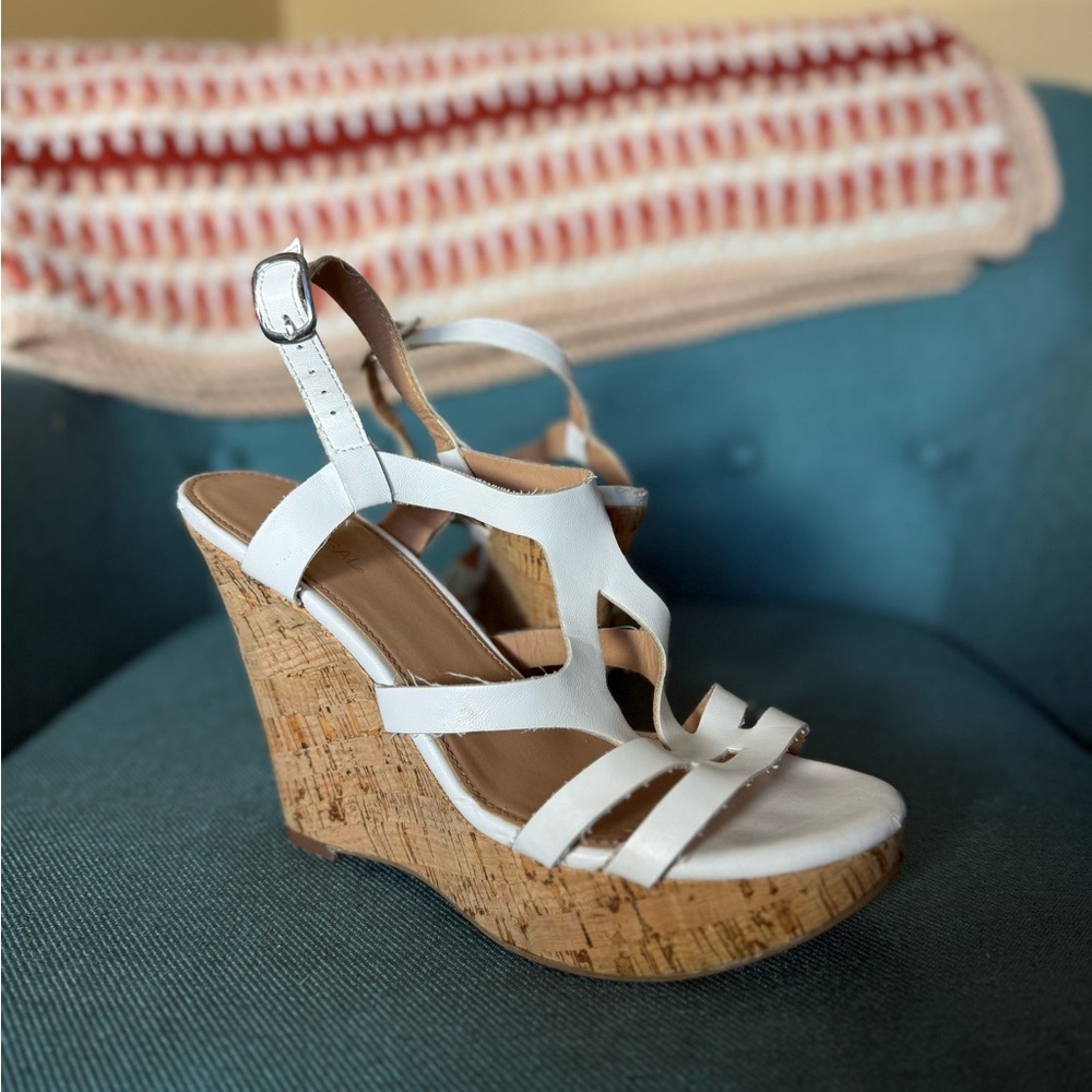 Elegant White Cork Wedge Sandals